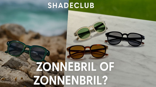 Zonnebril of zonnenbril – uitleg juiste spelling met stijlvolle bril op witte achtergrond