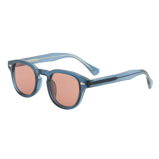 Monarch zonnebril blauw met rode glazen op transparante achtergrond | opvallend retro design